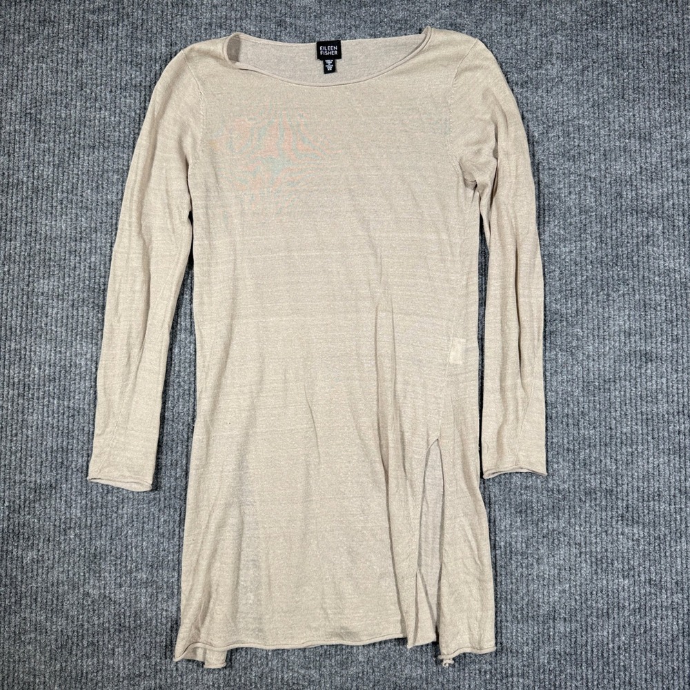 NWOT Eileen Fisher Womens XS Beige Linen Blend Italian Yarn Long Sleeve Tunic